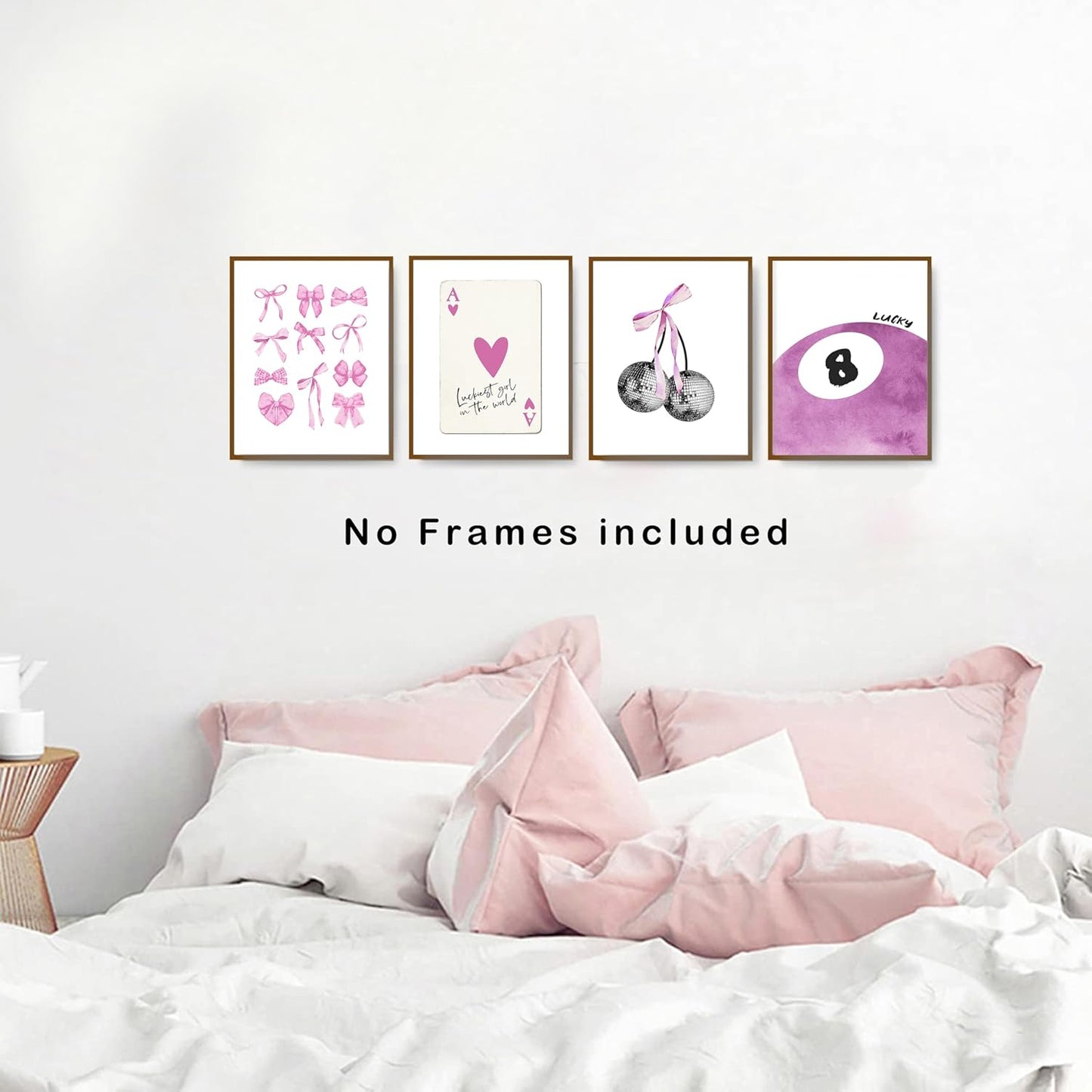 okaxscm Purple Coquette Trendy Preppy Wall Art Prints Set of 4, Coquette Preppy Room Decor Aesthetic, Purple Bow Disco 8 Ball Cherry Wall Decor Posters for Girls Bedroom Dorm, 8x10 Unframed