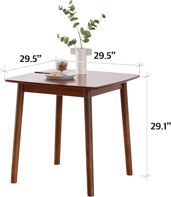 Livinia Aslan 29.5" Malaysian Oak Square Wooden Dining Table/Small Solid Wood Kitchen Desk (Walnut)