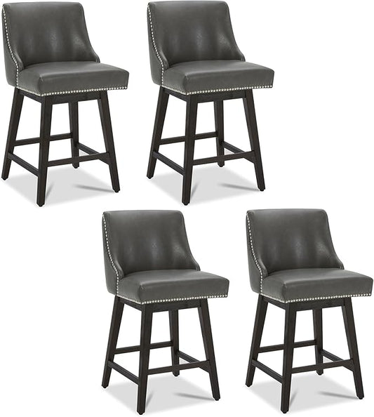 CHITA Counter Height Swivel Bar Stools Set of 4, FSC Certified Upholstered Counter Stools, Modern Swivel Barstools with Wood Legs for Kitchen Island, 26" Seat Height, Faux Leather in Retro Grey
