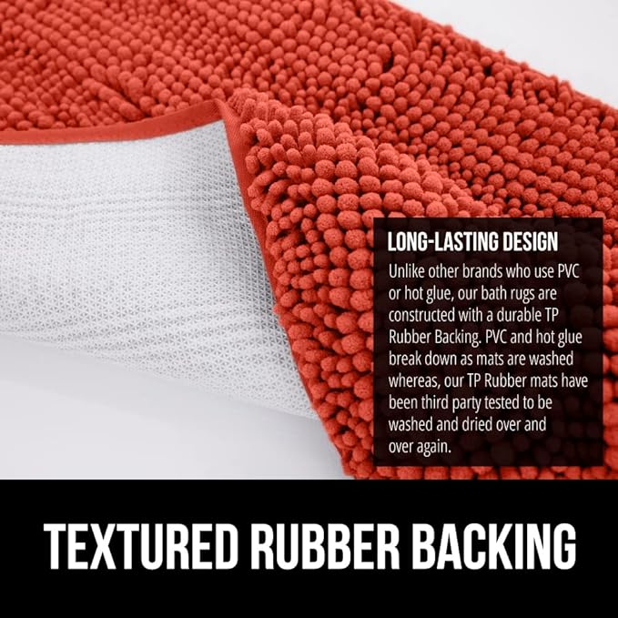GORILLA GRIP Bath Rug Mat 60x24, Thick Soft Absorbent Chenille, Quick Dry Microfiber Mats, Rubber Backing, Machine Washable Shower Floor Rugs, Bathmat Runner, Bathroom Decor Accessories Sunset Orange