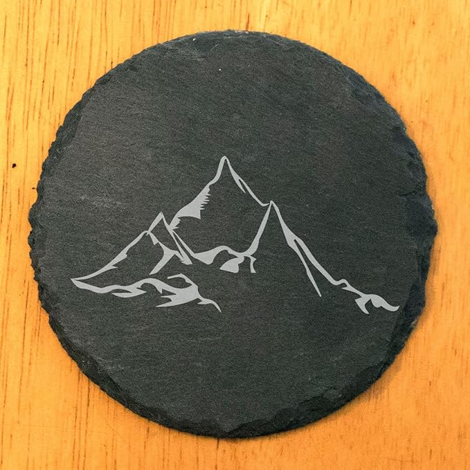 Mountain Majesty Slate Coasters with Stunning Mountain Scene Design - Perfect for Home and Office Decor and Protection of Surfaces, Available in Square or Round Coasters - Round Slate - Set of 8