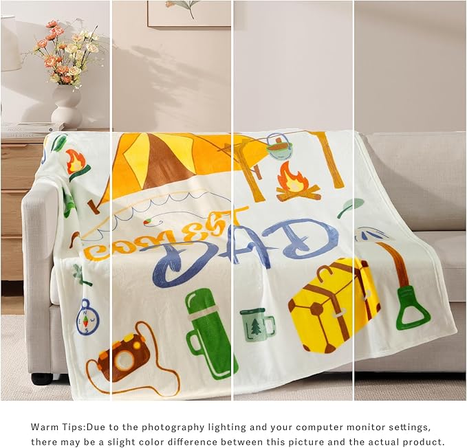 Geniospin Throw Blanket for Dad Birthday Gifts from Daughter Son, Dear Dad Blanket for Christmas, Super Soft Flannel Throw Blanket for Couch Bed Sofa, Warm and Cozy