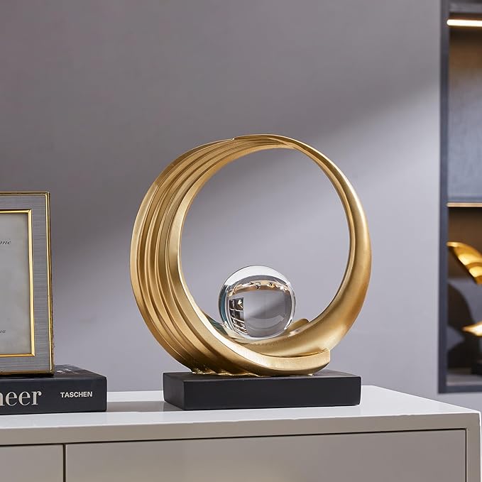 Golden Wave Resin Origami Statue Modern Abstract Home Decoration Emphasizes Abstract Office Desk Center Art Statue Table Family Bedroom Living Room Stripe Decoration (A)