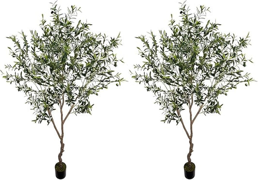 Artificial Olive Tree 7ft(82in,1789leaves) Tall,Faux Olive Tree Indoor Artificial Tree for Modern Home Office Living Room Floor Decor Indoor (2pack)