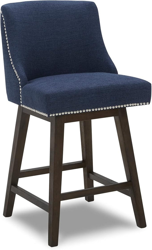 CHITA Counter Height Swivel Barstool, 26" H Seat Height Upholstered Bar Stool, Fabric in Midnight Blue