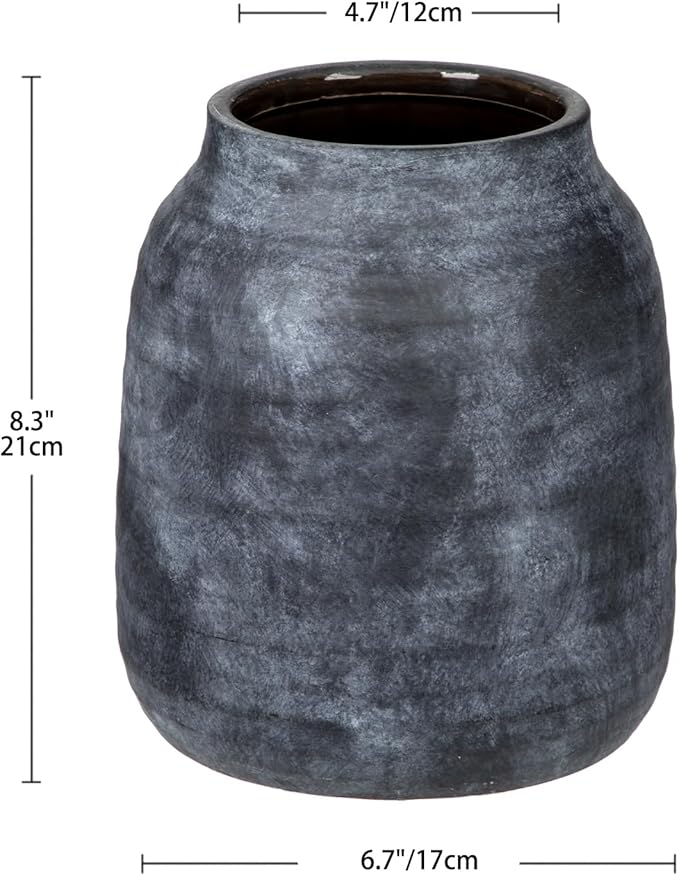 Briful 8.3in Rustic Large Ceramic Vase, Vintage Farmhouse Terra Cotta Pottery Pampas Vases for Home Living Room Kitchen Decor, LightSlateGray