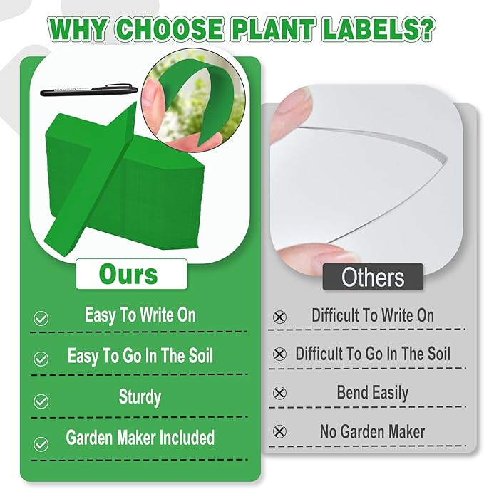Plant Labels 200 Pcs Yuanling for Seeding Plastic Waterproof Plant Name Tags Garden Labels Marker Garden Pots Stakes for Outdoor Potted Plants Belt Permanent Marking Pen (Green)