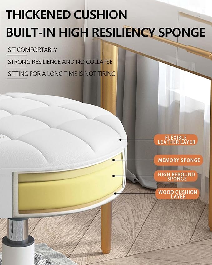 Small Chair Round Rolling Stool with Wheels PU Leather Height Adjustable Swivel Drafting Work SPA Salon Stools Home Office Chair