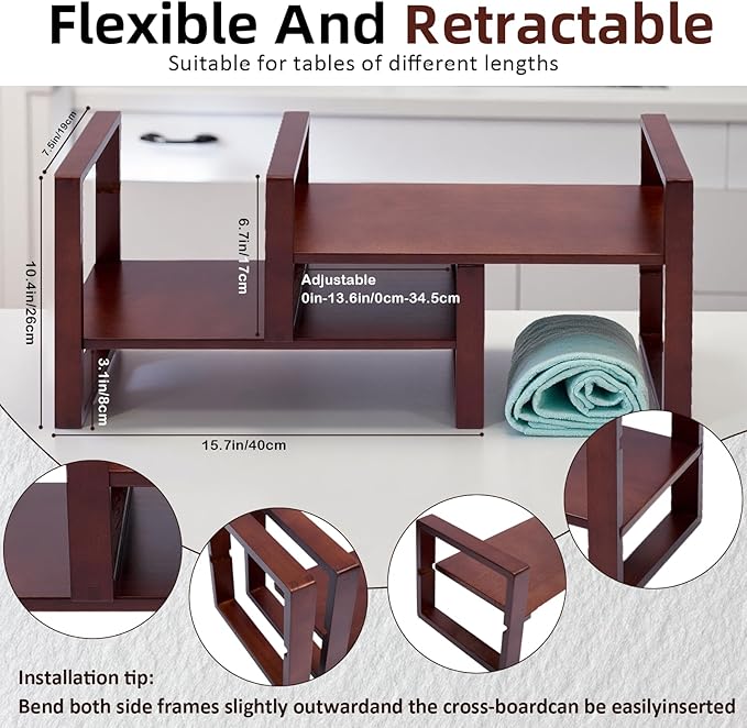 Desk Shelves Desktop Organizer Shelf-No Tools Assembly Interlocking Joints for Enhanced Stability Holds 130lbs for Desk Organizers and Bookshelf Table Top Shelving in Office-Walnut Colour