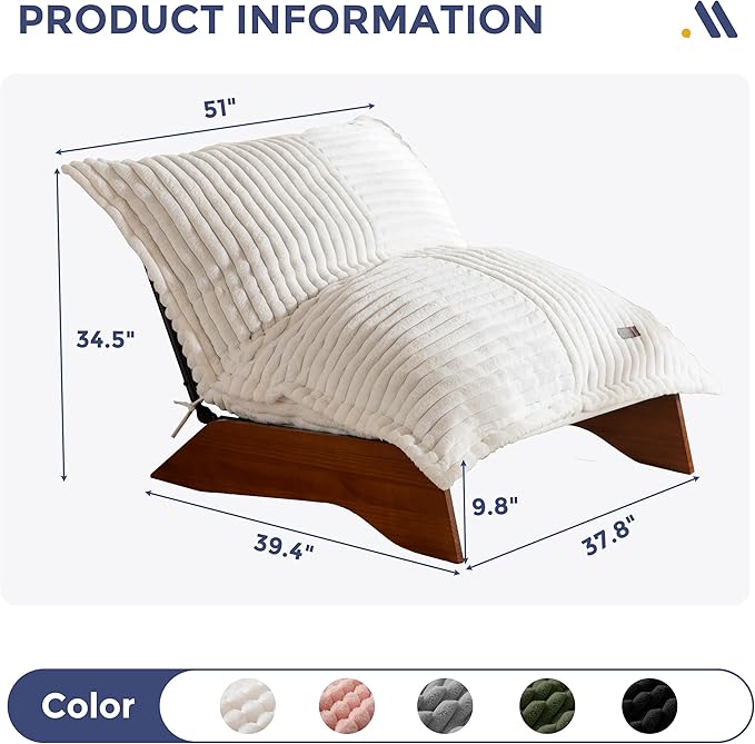 MAXYOYO Adjustable Living Room Chair, 3-Position Bean Bag Chair with Removable Cover, Upholstered Accent Chair with Frame, Soft Reclining Lounge for Bedroom, Apartment, Office, Beige