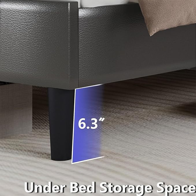 HOMBCK Bed Frame Full Size with Headboard, Linen Upholstered Bed Frame with Strong Wood Slats, No Box Spring Needed, Easy Assembly, Grey