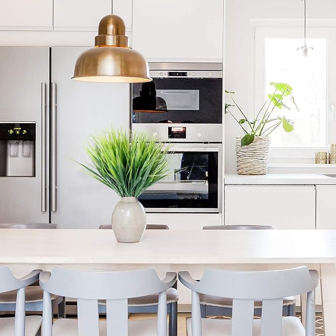 12 Bundles Artificial Grasses Outdoor UV Resistant Fake Grass No Fade Faux Plastic Plants Garden Window Box Decorating(Green Grass)