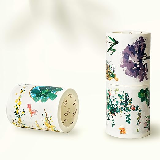 WT Spring Oasis Washi Tape Sticker Set, 3 Rolls, Original Designs, Nature-Inspired Floral Decorative Masking Tape, Wide Craft Tape, Bujo Planner Supplies, Adhesive Wrapping Tape, DIY Paper Tape