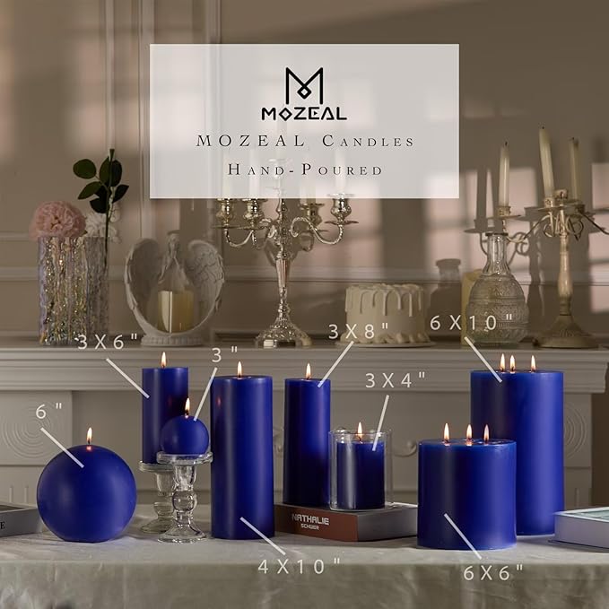 MOZEAL Hand-Poured, 6 Inch Royal Blue Large Round Ball Candles - Elegant Royal Blue Round Pillar Candles, Dripless, Unscented, Smokeless, Ideal for Formal Events.