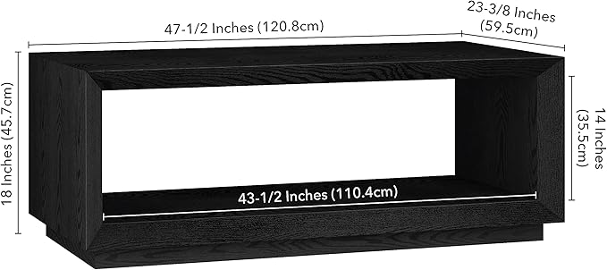 Henn&Hart 48" Rectangular Coffee Table with Open Storage Shelf for Living Room, Family Room, or Office, Black Grain