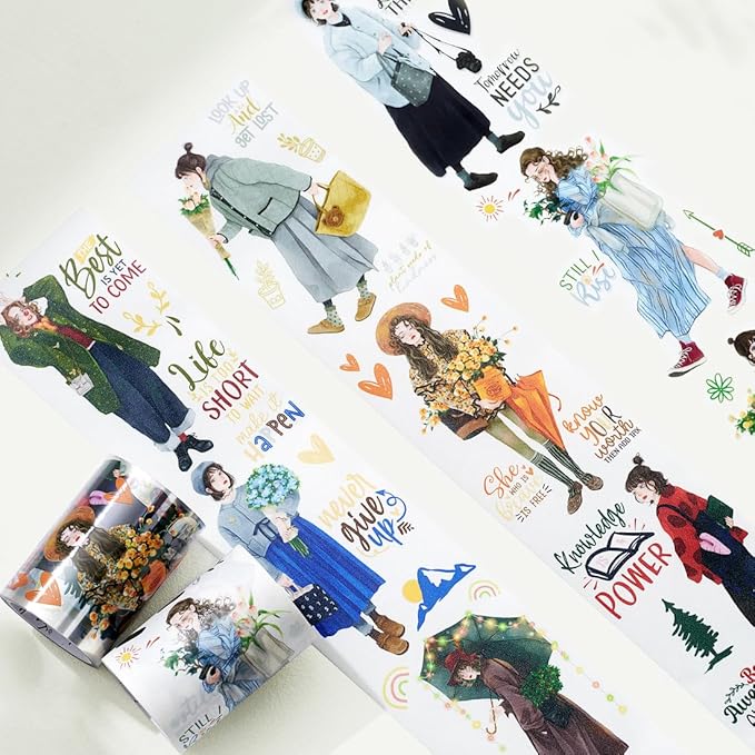 WT Fiery Dream Wide Washi Tape, Single Roll, Original Designs, Modern Fashion Girls Figures Decorative Adhesive Tape for Journaling, Scrapbooking, Bujo Planners, DIY Crafts
