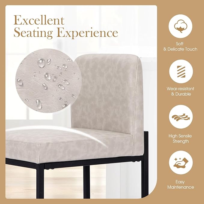 Sophia & William Light Grey Bar Stools Set of 3, Modern PU Leather Counter Height Barstools with Back, 24" Kitchen Island Bar Chairs