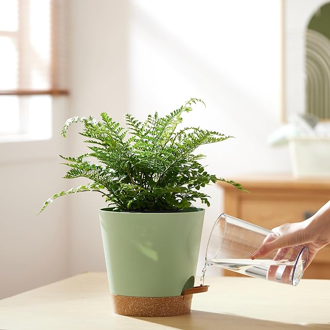 FaithLand 2-Pack 8 Inch Planter Pots for Indoor Outdoor Plants, Self Watering Flower Pots with Deep Reservoir, Green with Terracotta …