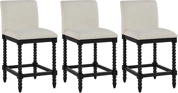 DUHOME Spindle Counter Stools Set of 3 with Padded Spring Seat,Wooden Bar Stools Farmhouse 26 Inch Counter Height Stools Chairs with Spindle Back for Kitchen Island