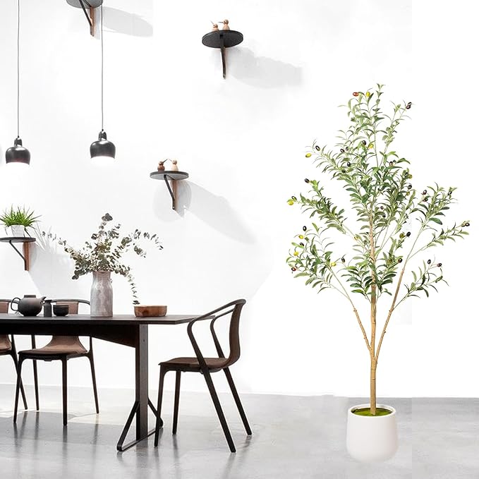 Phimos Artificial Olive Tree with Planter Pot Large Faux Olive Branches and Fruits Artificial Tree for Modern Home Office Living Room Floor Decor Indoor (5FT)