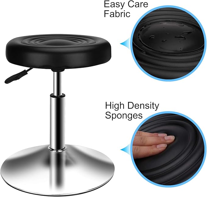 QiCheng & LYS Round Office Stool - Adjustable Height Sit Stand, 360 Swivel, for Office, Home, Kitchen - Black (Pack of 2)