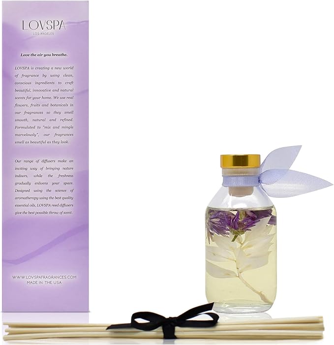 LOVSPA Reed Diffuser Set, Lavender Vanilla Scented Oil Diffuser with Sticks, Home Fragrance Accessories for Bathroom Shelf Decor, Aroma Diffusers for Home or Office Desk, USA Made