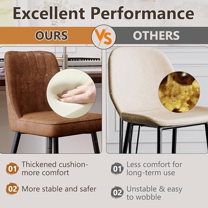 Counter Height Bar Stools Set of 2,Modern Bar Stools Set of 2,Brown Faux Leather Barstools with Back and Footrest,27" Bar Chairs for Kitchen Island,Cafe,Pub,Bar,Dining Room,Hold Up to 500 LBS