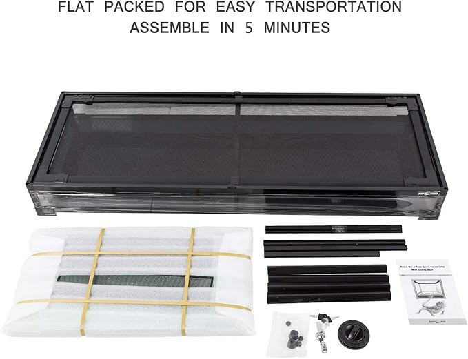 REPTIZOO Large Reptile Terrarium 120 Gallon, Tall & Wide Tempered Glass Reptile Tank 48" x 24" x 24" with Sliding Door Top Screen Ventilation & Anti Escape Lid, Full View