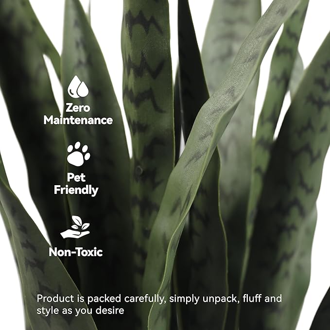 Solution4Patio 3ft Artificial Sansevieria Trifasciata Prain, Tropical Faux Snake Plant, Fake Mother in Law Tongue Plants, Greenery Realistic Houseplant for Home Office Corner Outdoor/Indoor Decor