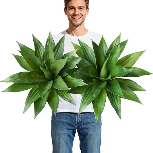 Artificial Plants Outdoor,UV-Resistant Fake Agave Succulent Plant 23 Inch Medium Size Faux Succulents Stems for Indoor Realistic & Natural Home Decor Plants for Office Housewarming 2 Pack