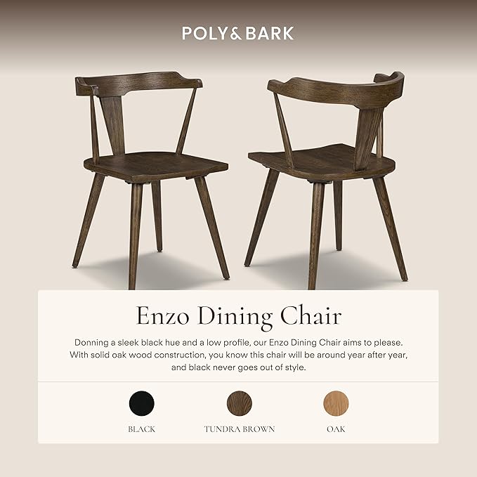 POLY & BARK Mid Century Modern Enzo Black Dining Chair – Solid Oak Wood Splat Back Chair, 18" Seat Height, 32" Tall – Stylish MCM Kitchen & Dining Room Chair