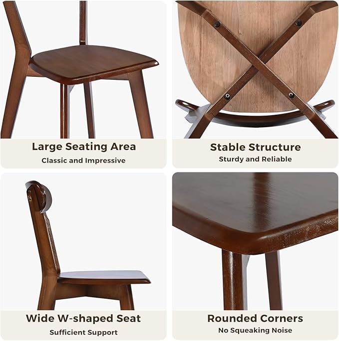 DELAVIN Soild Wood Dining Chairs Set of 4, Oak Wood Kitchen Chairs, Dining Room Chairs, Walnut