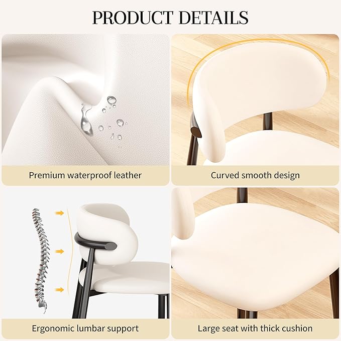 Bar Stools Set of 2 Counter Height Barstool Metal Kitchen Counter Height Bar Stool Island Chairs, Black/Cream White