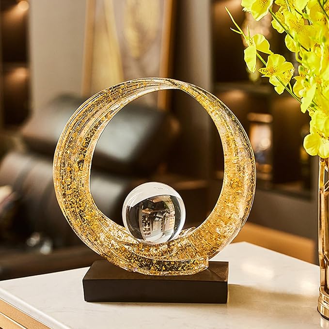 Golden Wave Resin Origami Statue Modern Abstract Home Decoration Emphasizes Abstract Office Desk Center Art Statue Table Family Bedroom Living Room Golden Stripe Decoration (A-White Gold)