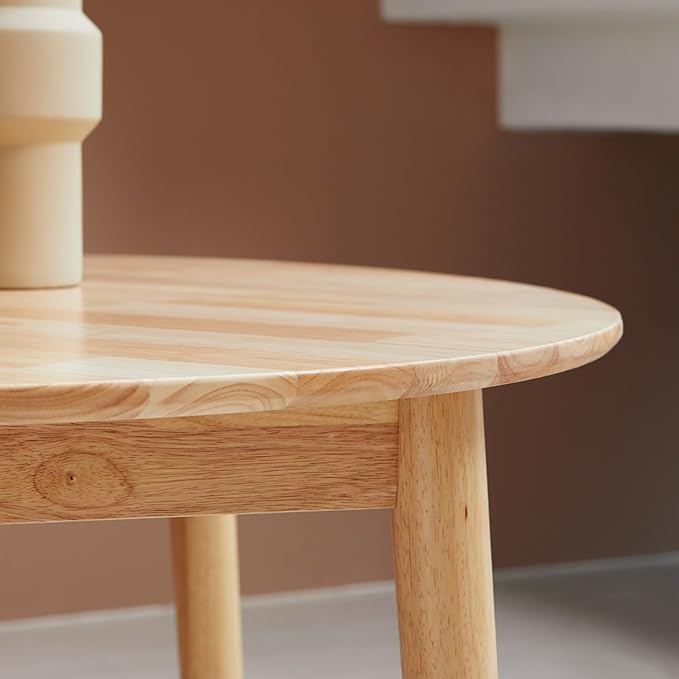 Livinia Aslan 35.4" Round Wooden Dining Table/Mid Century Modern Malaysian Oak Kitchen Table (Natural-Oak)