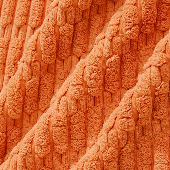 Fancy Homi 4 Packs Orange Fall Decorative Throw Pillow Covers 22x22 Inch for Couch Living Room Bed Sofa, Halloween Pumpkin Autumn Home Decor, Soft Cute Plush Corduroy Striped Cushion Case 55x55 CM