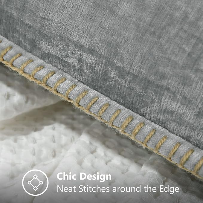 decorUhome Chenille Soft Throw Pillow Covers 22x22 Set of 2, Farmhouse Velvet Neutral Decorative Euro Pillow Covers with Stitched Edge for Couch Sofa Bed Home Decor, Neutral Gray