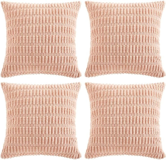 Fancy Homi 4 Packs Boho Pink Decorative Throw Pillow Covers 22x22 Inch for Living Room Couch Bed Sofa, Rustic Modern Farmhouse Home Decor, Soft Plush Corduroy Cute Square Cushion Case 55x55 cm