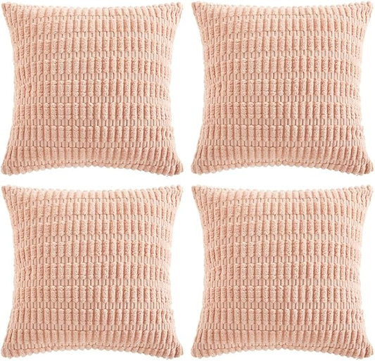 Fancy Homi 4 Packs Boho Pink Decorative Throw Pillow Covers 24x24 Inch for Living Room Couch Bed Sofa, Rustic Modern Farmhouse Home Decor, Soft Plush Corduroy Cute Square Cushion Case 60x60 cm