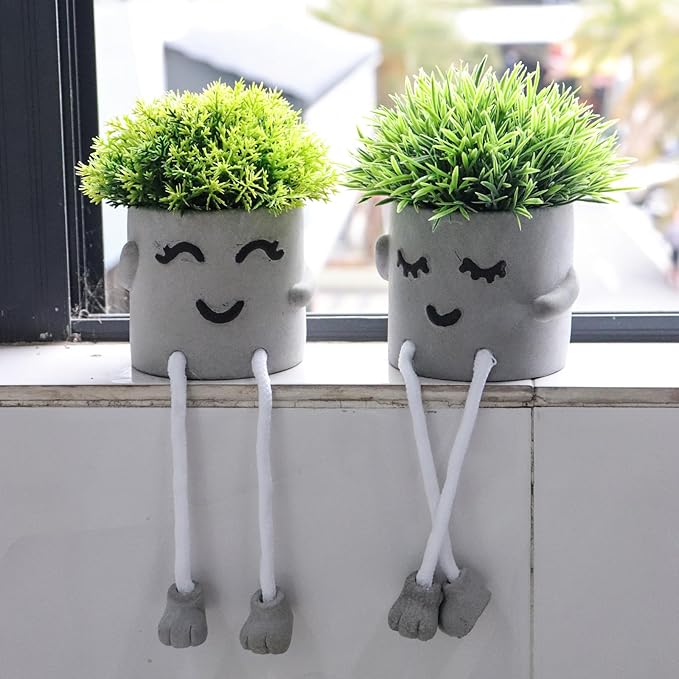 MAKHOT Set of 2 Artificial Succulent Plants in Pots, Fake Plant Faux Succulents Office Desk Decor, Mini Potted Succulents Coffee Table Decor for Women, Cute Decorations for Work Office SmallPlant