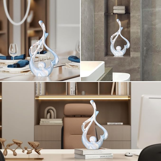 Blue Table Decor for Living Room, Abstract Sculptures Home Decor, Ceramic Statue Coffee Table Sculpture, Shelf Decor Table Centerpieces for Dining Room Office