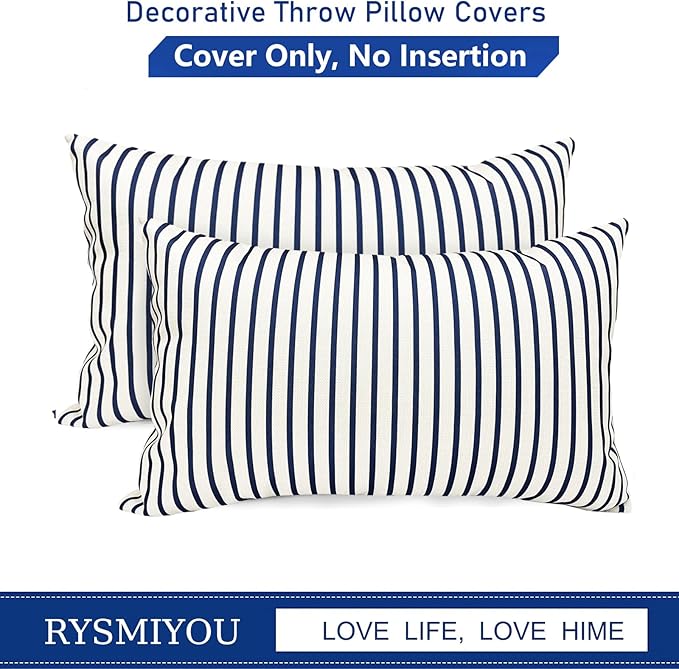 Decorative Throw Pillow Covers Set of 2 Blue Striped Pillow Covers 12x20 Inch Throw Pillow Cover Linen Pillowcase Modern Farmhouse Outdoor Pillow Covers for Couch Sofa Bed Living Room
