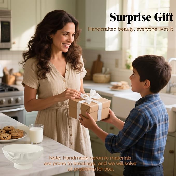 Decorative Bowl Modern Ceramic White Decor Bowls for Home Decor, Fruit Bowl for Kitchen Counter Key Bowl for Entryway Table, 8" Pedestal Footed Bowls Decorative Trays for Coffee Table