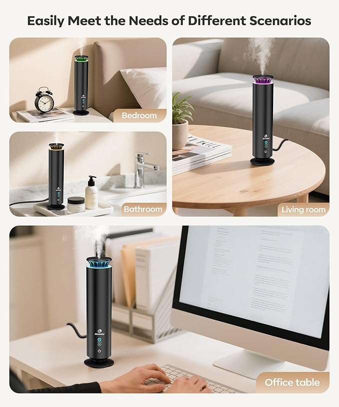 Waterless Scent Diffuser Kit, Scent Diffuser with 7 Lights and Breathing Lights Modes, Max coverage 2000 sq.ft.Home, Offices, Hotels and Spas Aromatherapy Diffuser Included 5 Scent Oils Remote Control