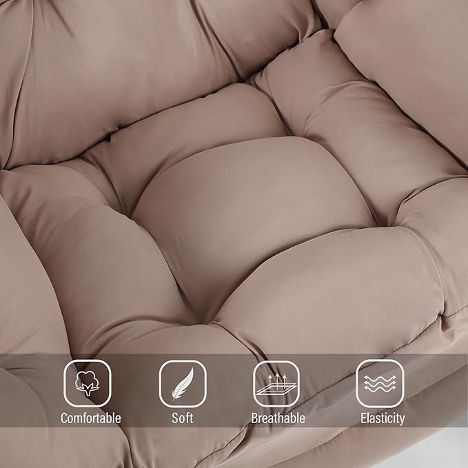 Welnow Lazy Chair for Living Room, Modern Reading Lounge Accent Chair with Armrests and a Side Pocket, Leisure Upholstered Lazy Sofa for Small Space, Bedroom, Dorm, Khaki