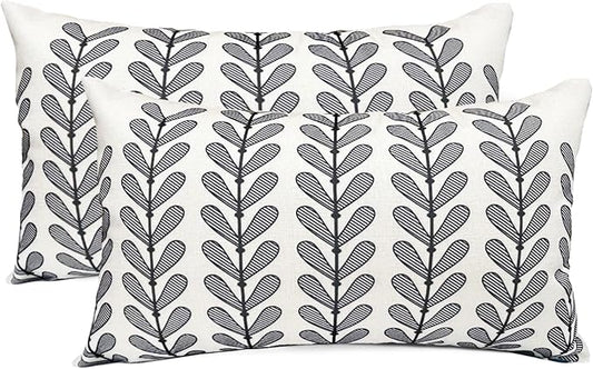 Decorative Throw Pillow Covers Set of 2 Black Pillow Covers 12x20 Inch Throw Pillow Cover Linen Pillowcase Modern Boho Farmhouse Outdoor Pillow Covers for Couch Sofa Bed Living Room