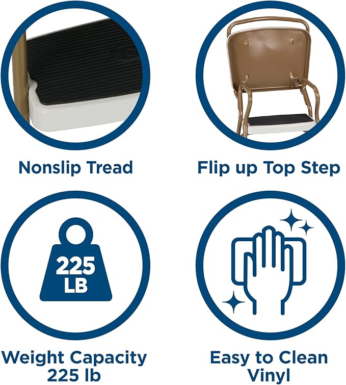 COSCO Stylaire Retro Chair + Step Stool with Flip-Up Seat , Gold & Cream