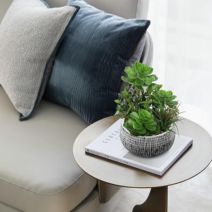 10” Large Succulents Plants Artificial in Ceramic Pots Potted Faux Succulent Arrangement with Black Bowl Pots Fake Desk Succulents Plants for Home Bathroom Shelf Table Indoor Decor