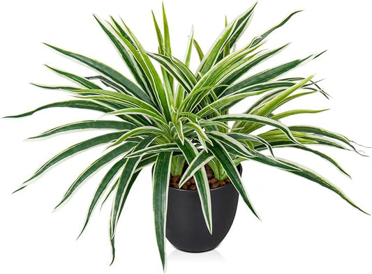 Fake Hanging Plant, Faux Spider Plant in Pot Artificial Grass Plants 12 Inch Faux Chlorophytum Comosum Potted Plants for Home Office Table Shelf Desk Kitchen Bathroom Bedroom Decor