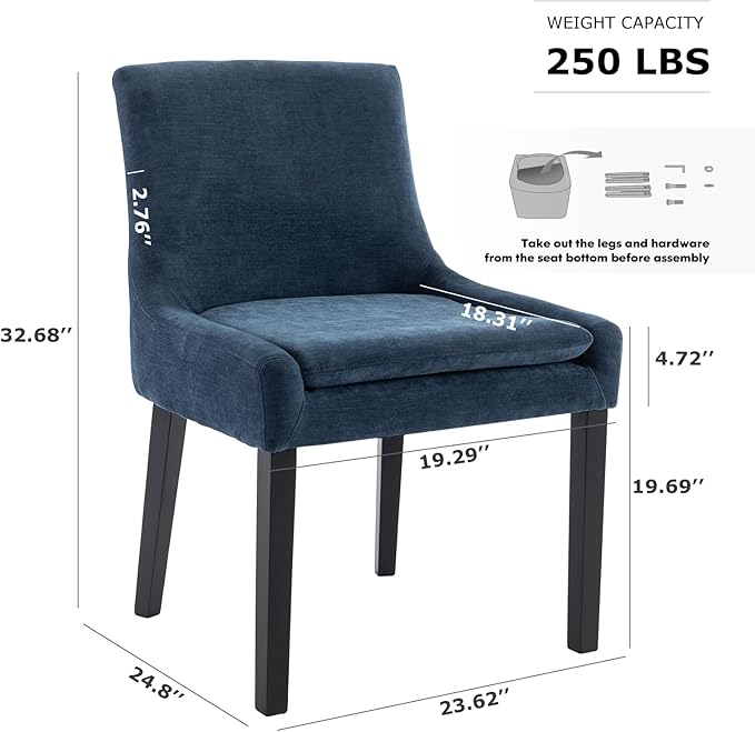 Modern Dining Chairs Set of 6, Upholstered Corduroy Dining Room Chairs with Wood Legs, Mid-Back Padded Kitchen Side Chairs for Dining Room, Blue